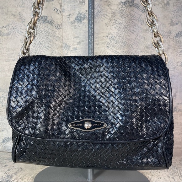 Elliott Lucca Black Leather intrecciato style shoulder bag - Picture 2 of 15
